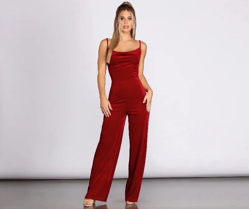 Casual Dresses for Women Cowl Neck Velvet Jumpsuit