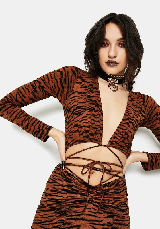 Fashion Forward Abstract Tiger Lieneva Wrap Top