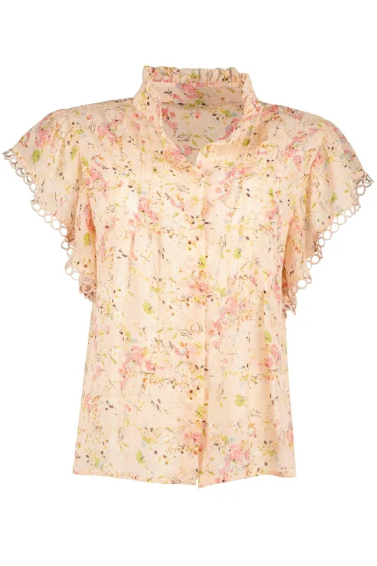 Contemporary Women's Clothing Good Vibrations Gabrielle Flutter Sleeve Top In Romance Print