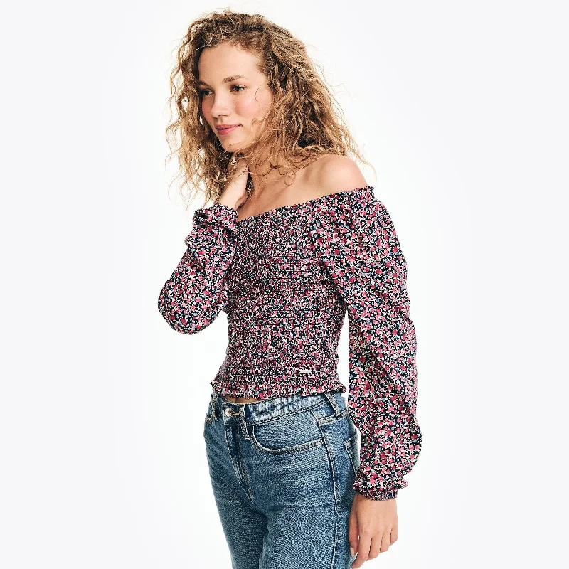 Browse Our Top Products Nautica Womens Floral Print Smocked Top