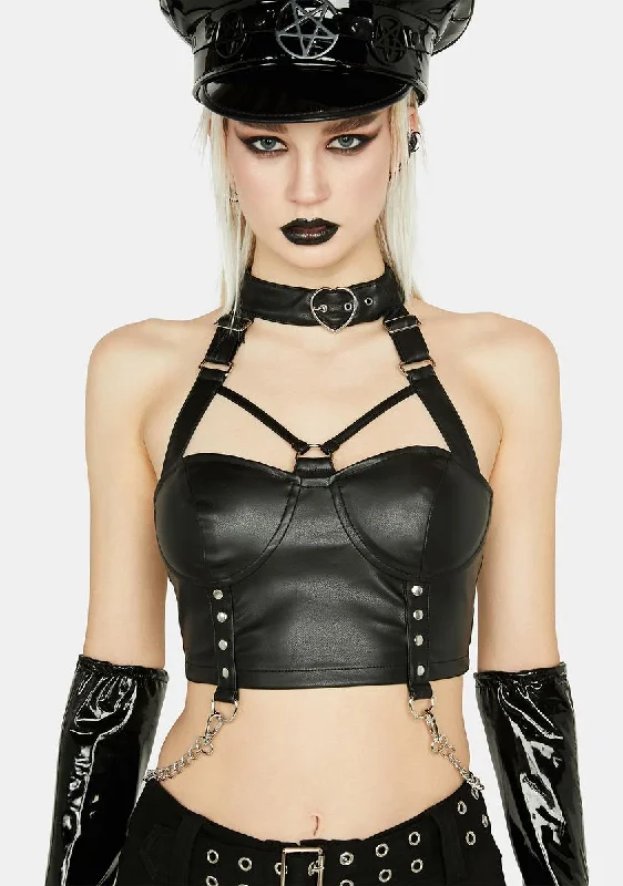 Online Boutiques Affordable Vegan Leather Choker Top