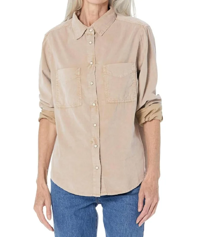 Women Online Clothing Boutiques Cord Tucker Shirt In Laguna Wood