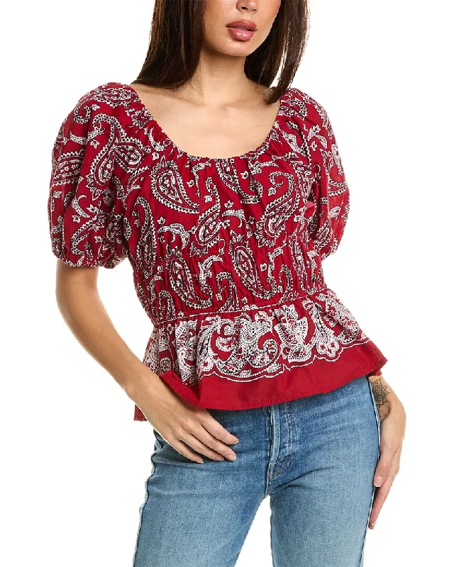 Plus Size Women's Fashion and Clothing SEA NY Theodora Paisley Print Puff Sleeve Top