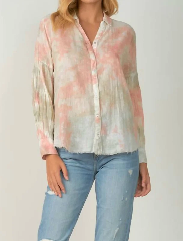 Seasonal Women's Fashion Trends Snap Front Top In Rose Tie Dye