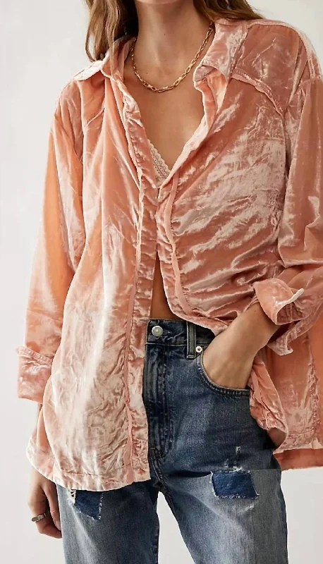 Fashion Deal Marianne Velvet Shirt In Sun Blush