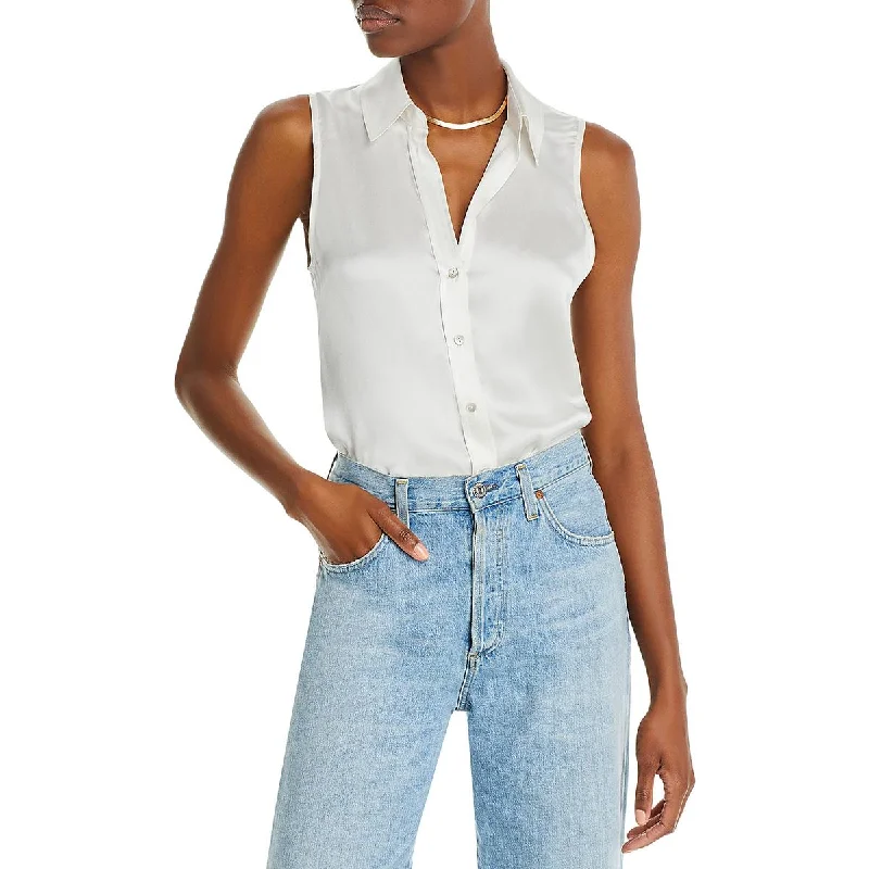 Online Boutiques Clothing Womens Silk Collar Button-Down Top