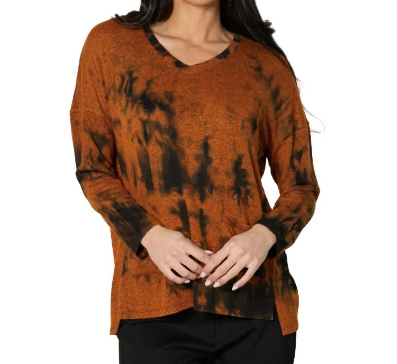 Flash Sale, Don't Miss Marble Wash V-Neck With Pockets In Spice