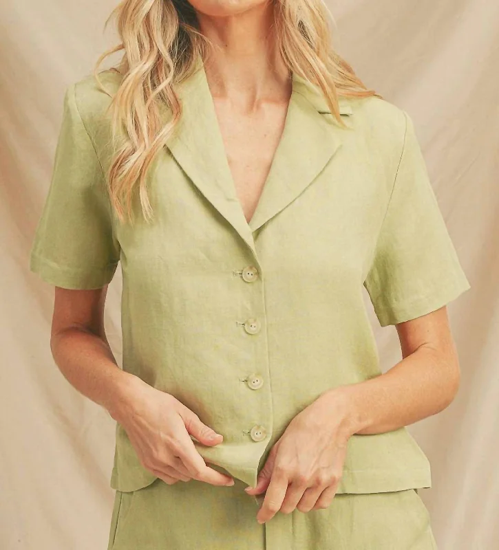 Women's Clothing Online Collared Button Top In Avocado