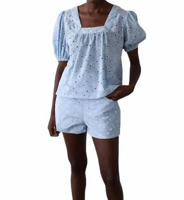 Effortless Style, Endless Impact Square Neck Eyelet Top In Blue Eyelet