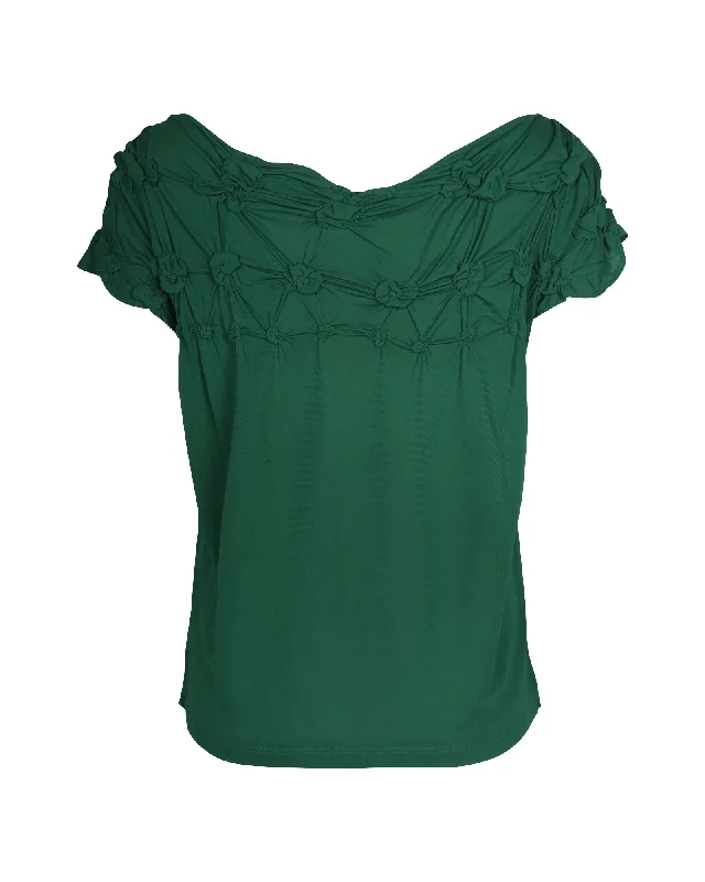 Rocker Chic Fashion Prada Knot Detail Top in Green Viscose