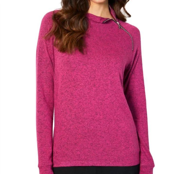 Comfort Centric Apparel Zip Neck Top In Rose