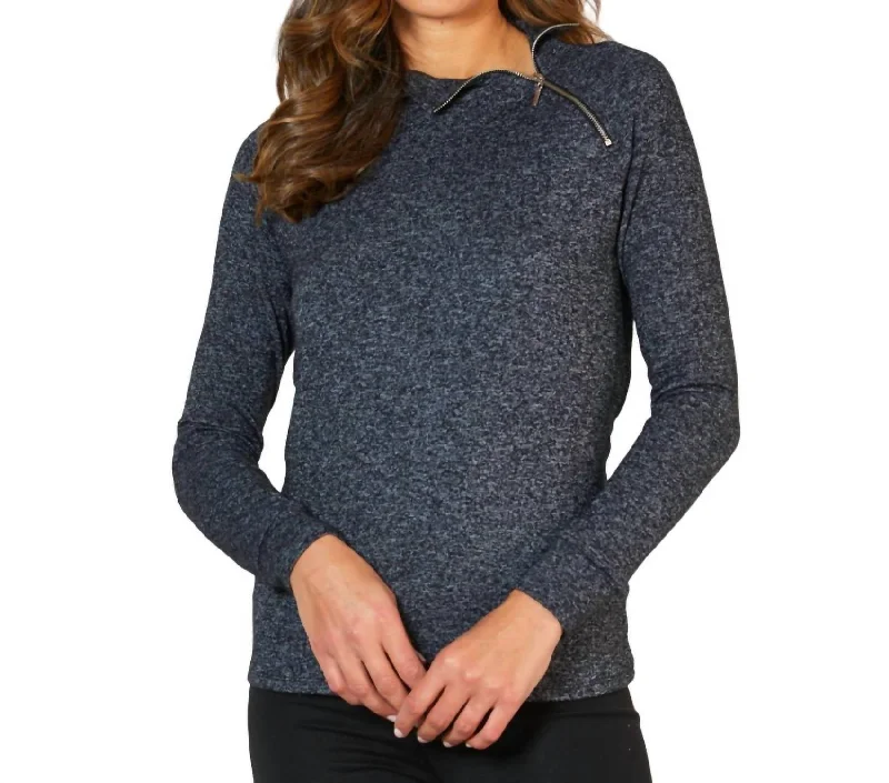 Trendy Urban Attire Zip Neck Top In Steel