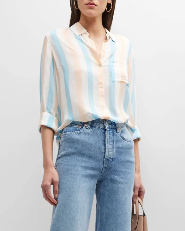 Chic Casual Style Josephine Striped Button-Front Shirt In Daylight Stripe