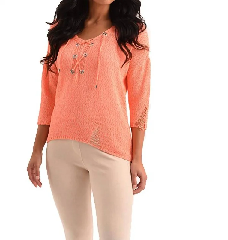 Quality Driven Apparel Sloane Crochet Raw Cut Tie Top In Peach