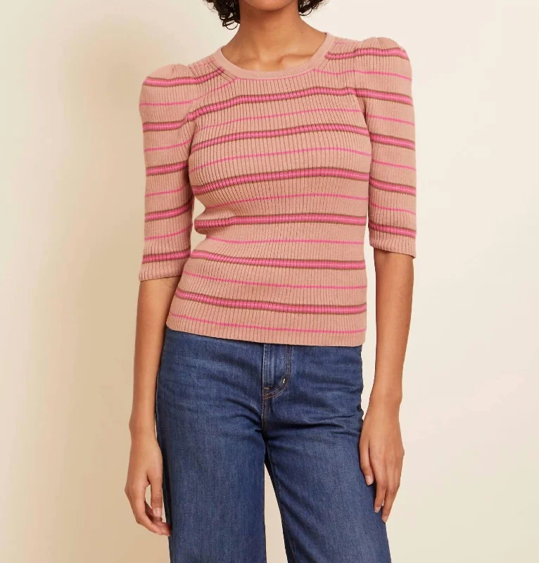 Relaxed Style Sarah Slim Crew Neck Top In Bisou Stripe