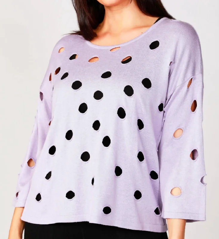 Effortless Chic Apparel Solid Holey Crew Top In Lilac