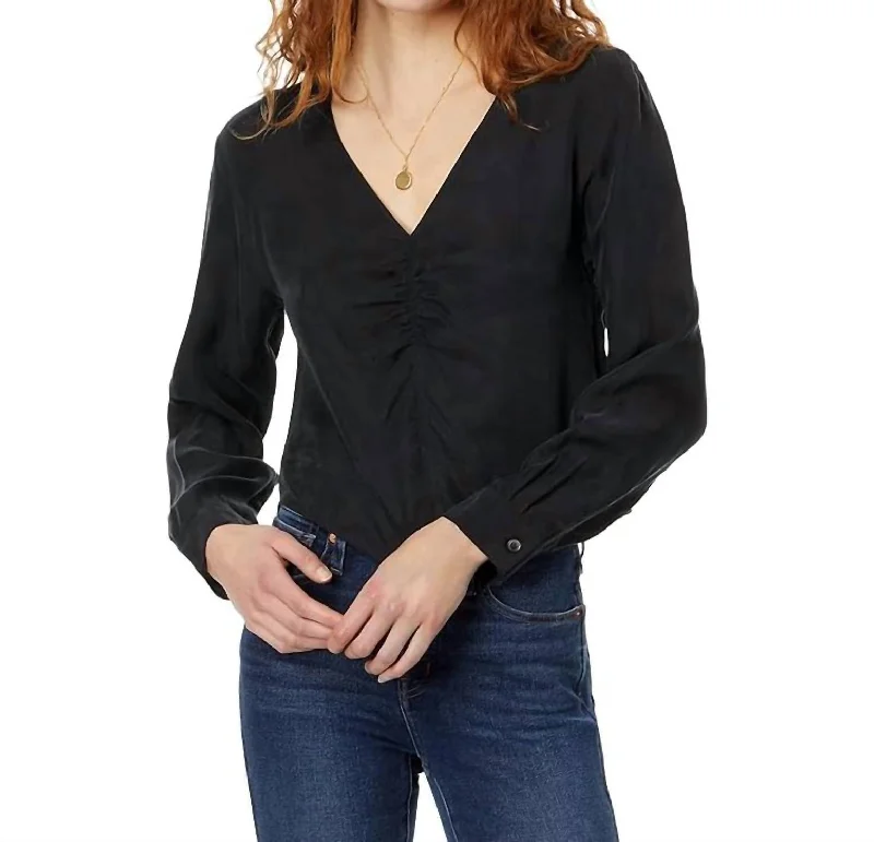 Premium Style Brushed Ruched-Front Top In Black