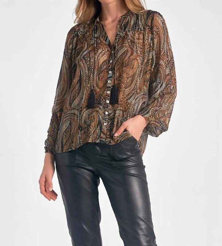 Women's Clothes for All-Day Comfort and Style Paisley Top In Brown