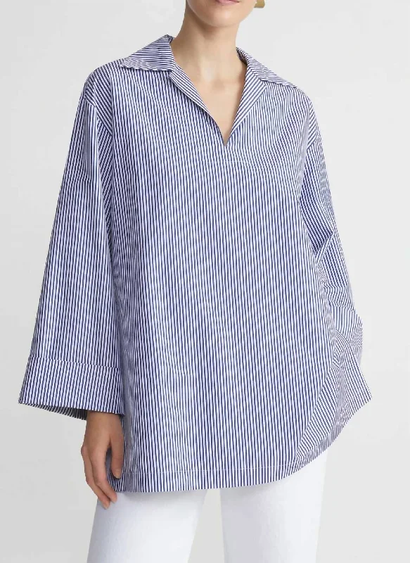 Weekend Exclusive Cuffed Striped Popover Shirt In Sky Multi