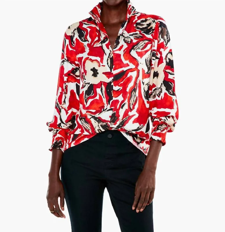 Evening Looks Petal Pop Top In Red Multi