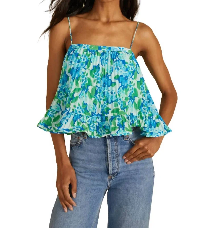 Don't Miss Out Kersten Pleated Top In Garden Blues