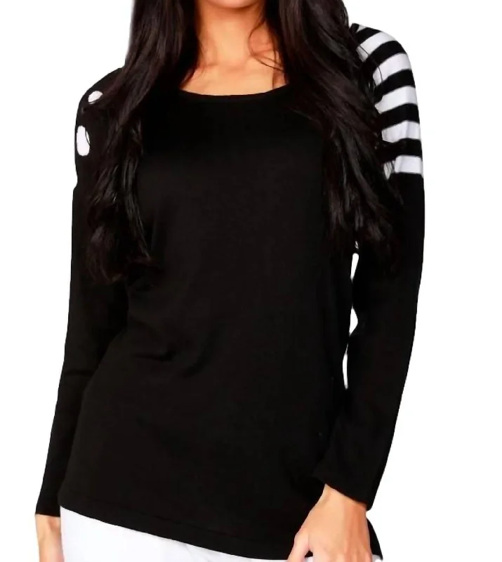 Cutting Edge Fashion Dot Stripe Scoop Top In Black/white