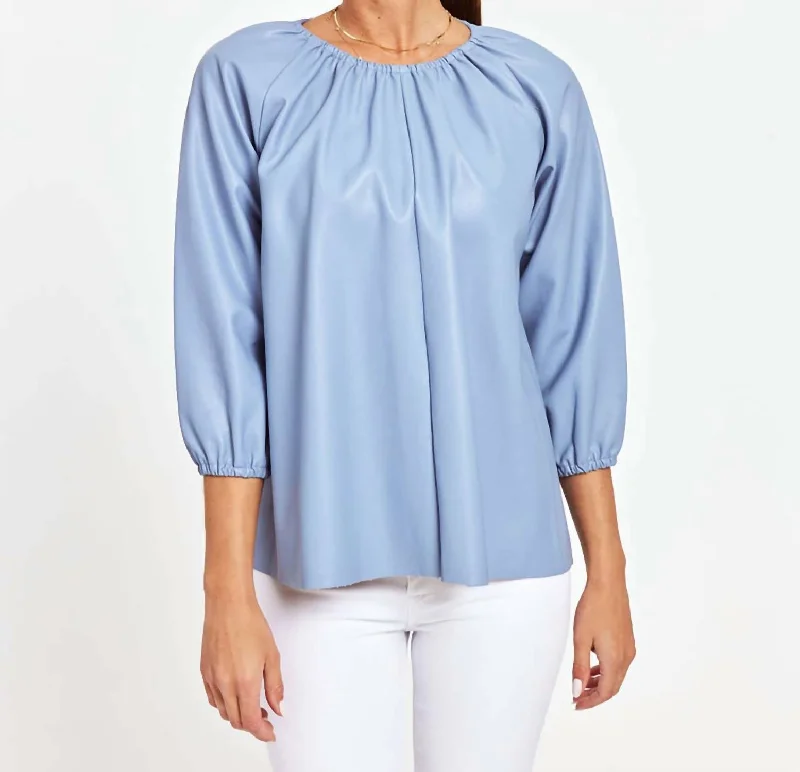 Budget-Friendly Fashion Blakely Faux Leather Puff Sleeve Top In French Blue