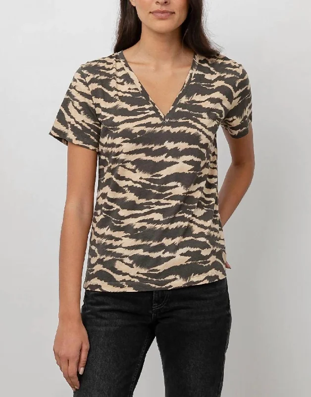 Modern Women's Wardrobe Essentials The Cara V Neck Top In Tan New Wave Tiger