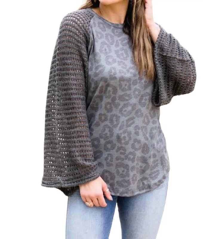 Sale For Women Boho Bell Sleeve Top In Charcoal