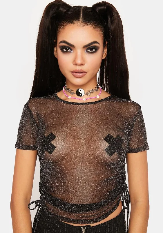 Flash Discount Rumor Has It Mesh Shimmer Top