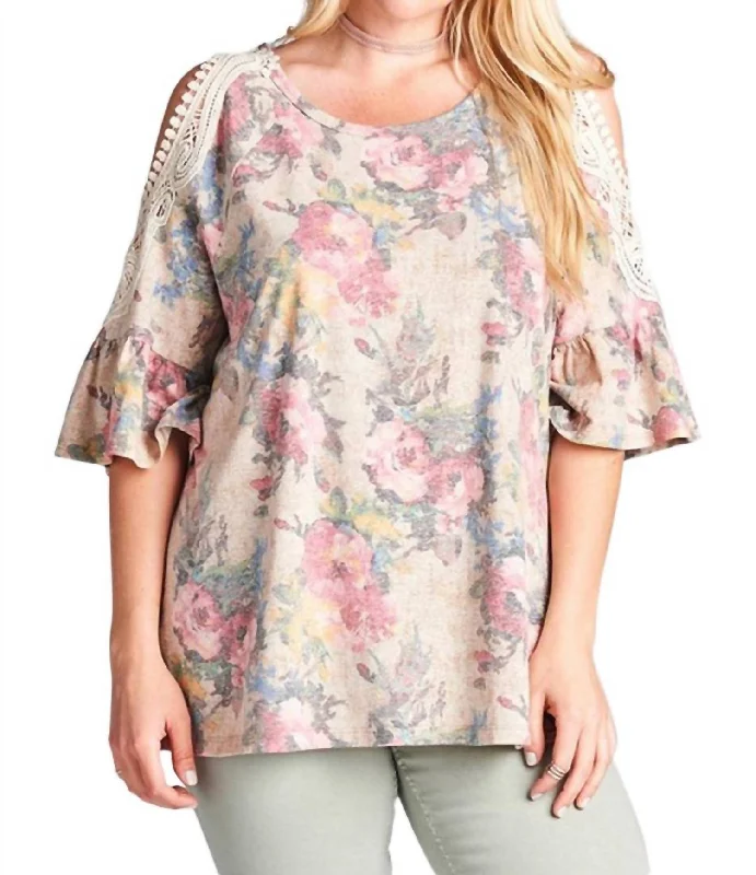 Clearance Sale Online Floral Crochet Washed Top In Oatmeal