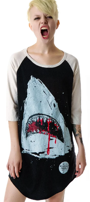 Clothes Of Woman Jaws Shark Raglan Shirt