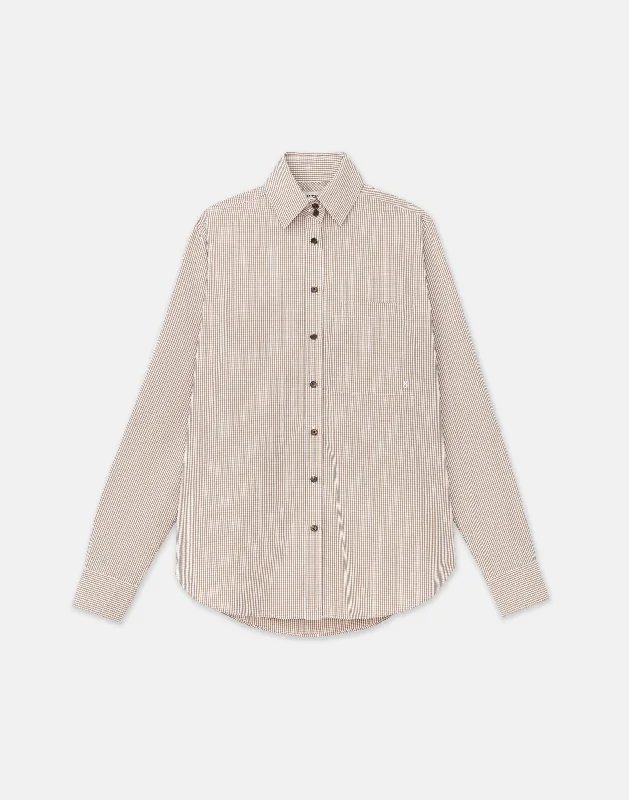 Luxury Fashion Micro Gingham Cotton Poplin High Collar Shirt