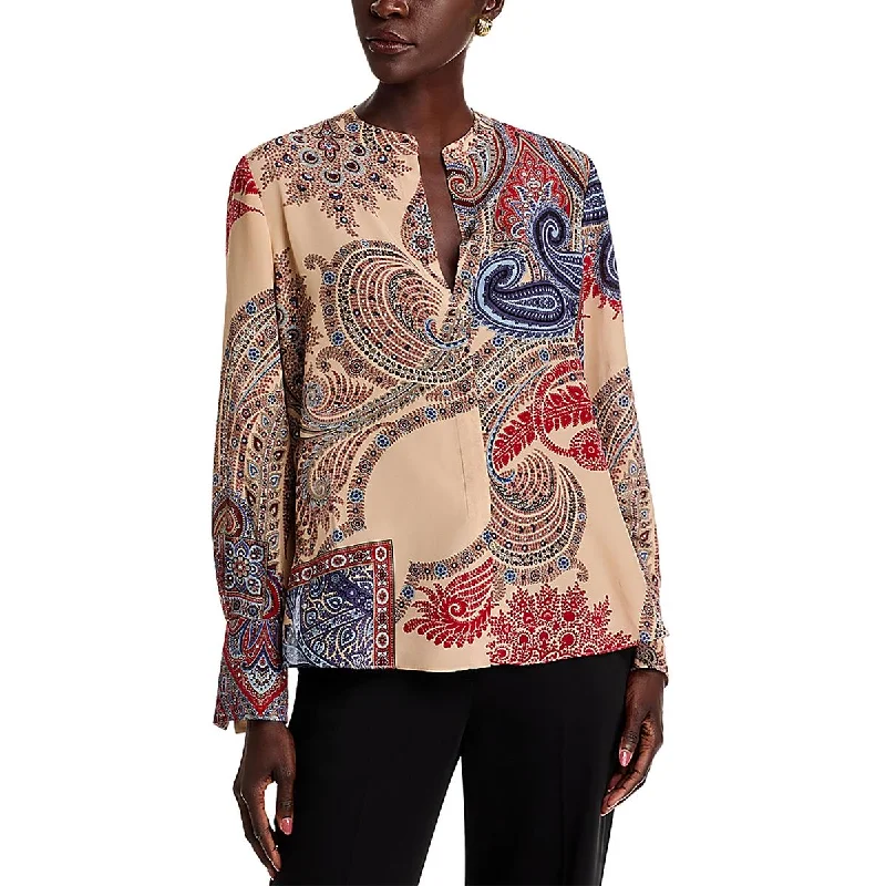 Chic Women's Clothing for Date Nights Womens Silk Paisley Button-Down Top