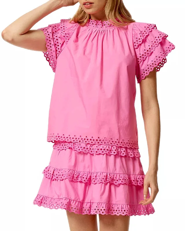 Elegant Simplicity Wardrobe Eyelet Top In Pink