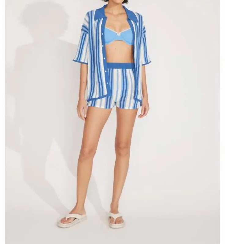 Comfortable Chic Dahlia Top In Marine Blue Stripe