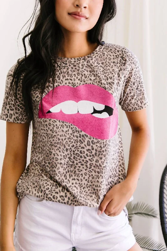 Stupidly Low Prices Pink Lipstick Top In Beige/leopard