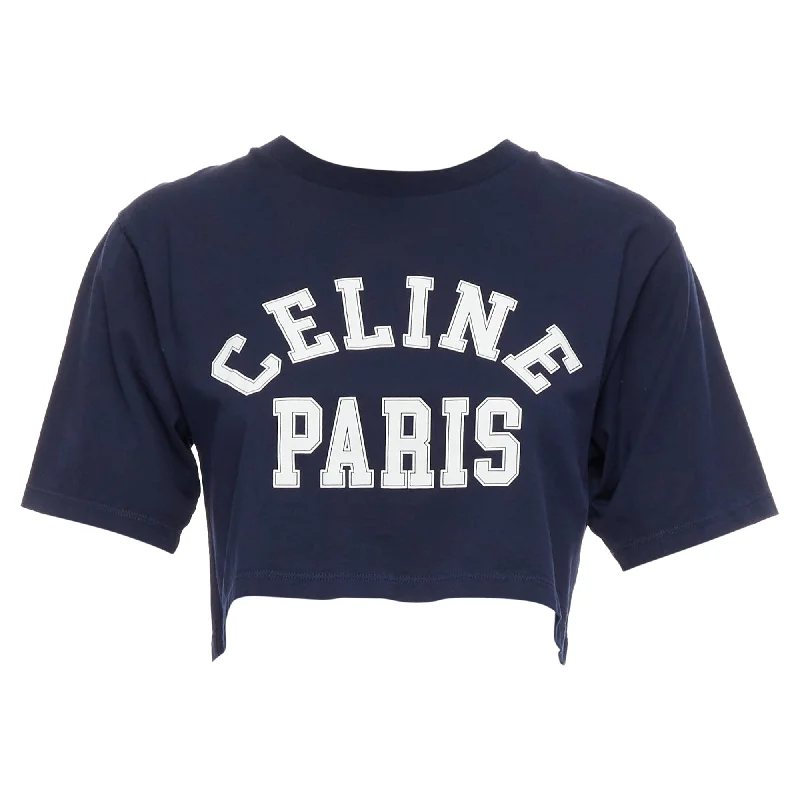 Day To Night Styles Celine Big Varsity Paris Logo Boxy Crew Neck Crop Tshirt