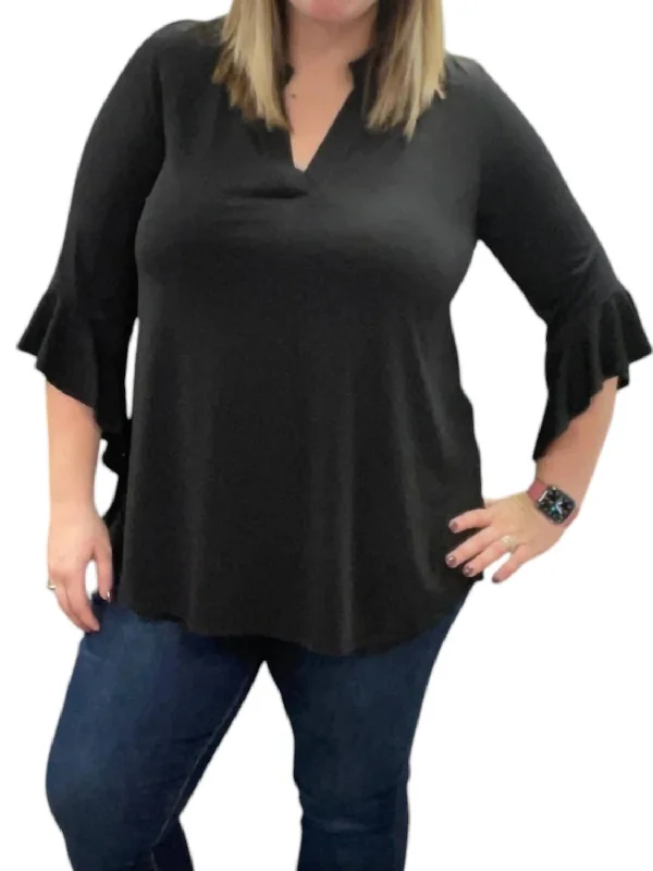 Casual Chic Ruffle Sleeve Gabby Top In Black