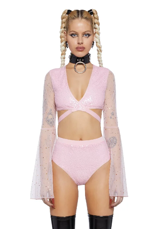 Day To Night Styles Dazed Dreamer Sequin Wrap Top - Baby Pink