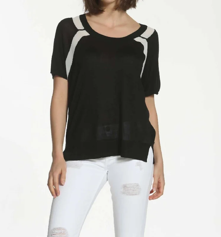 Clothes Of Woman Sheer Trim Scoop Top In Black