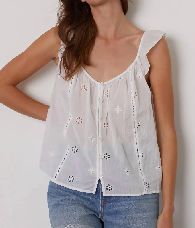 Elegant Women's Clothing Coco Cotton Eyelet Top In White