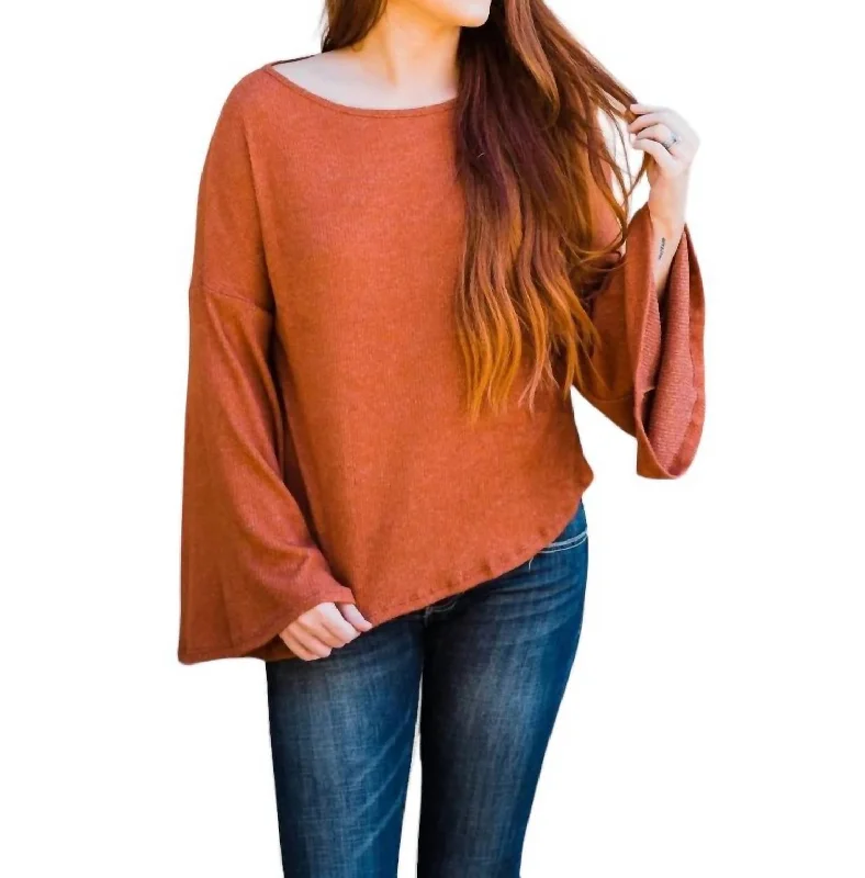 Clothing Online Bell Sleeve Top In Brick