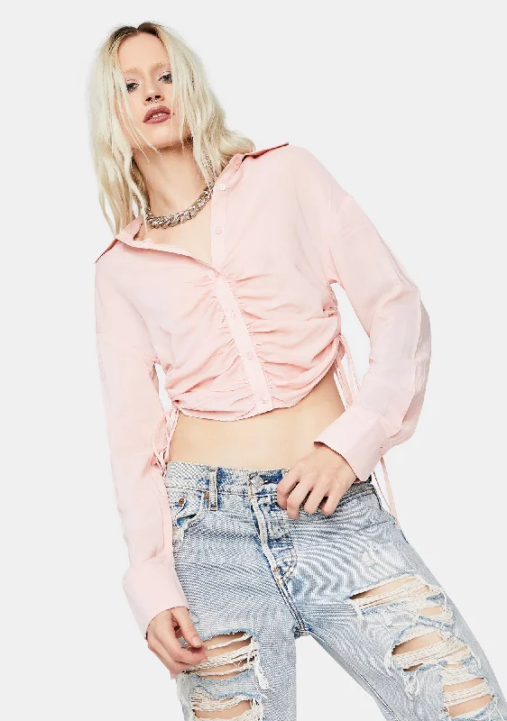 Sale Clothes Online Blush Roll With It Ruched Button Up Top