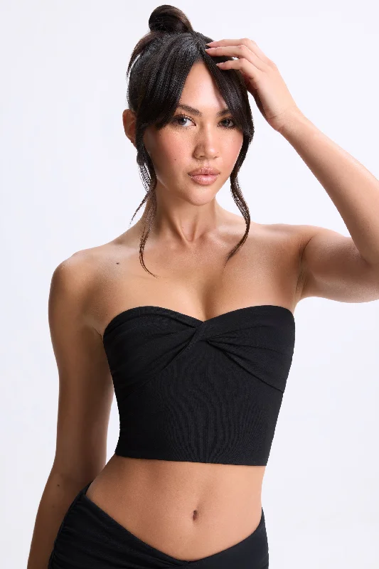 Fashion-forward Women's Clothing Twist-Front Bandeau Top in Black