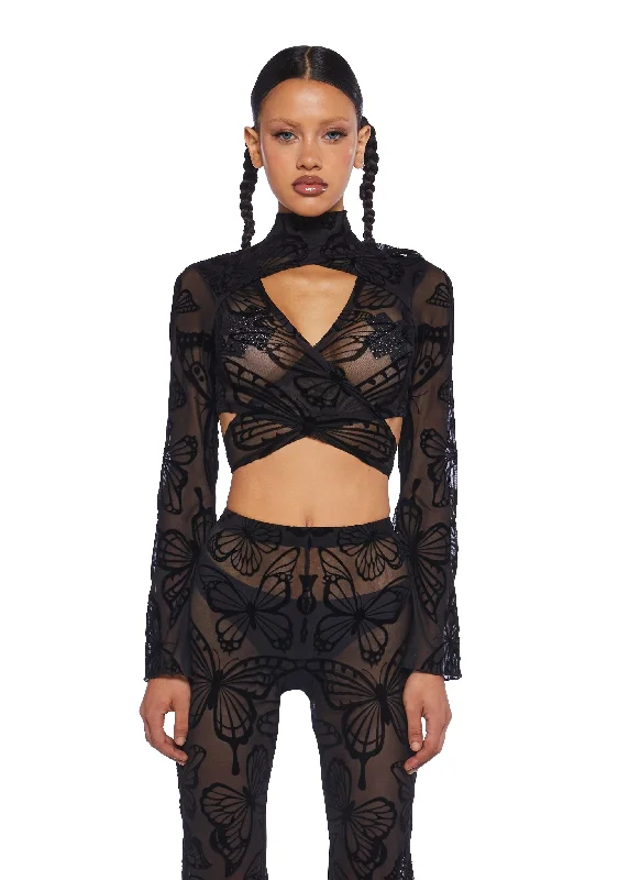 Latest Fashion Butterfly Utopia Mesh Wrap Top