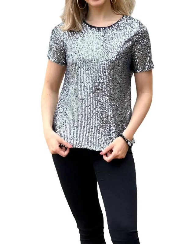 Women's High Street Fashion Sequin Top In Platinum