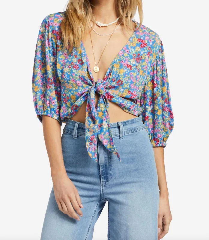 Laid-Back Elegance As You Wish Tie Front Top In Seaside