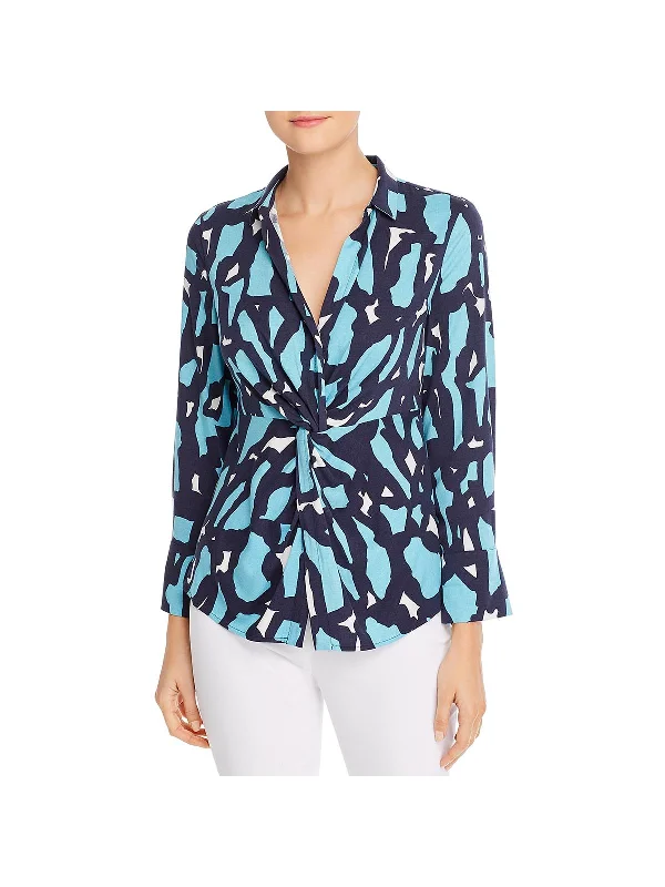 Women's Street Style Casual Wear Womens Giraffe Print Twist Front Button-Down Top