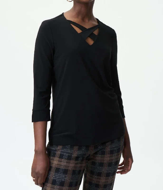 Limited Time Deal Cross Neckline Top In Black